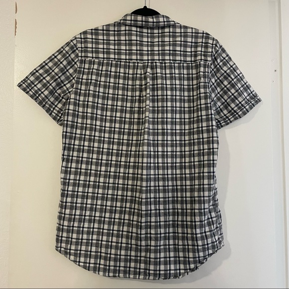 Topman Mens Plaid Shirt Short Sleeve Button Up - Blue Gray and White - Size L - Picture 3 of 3